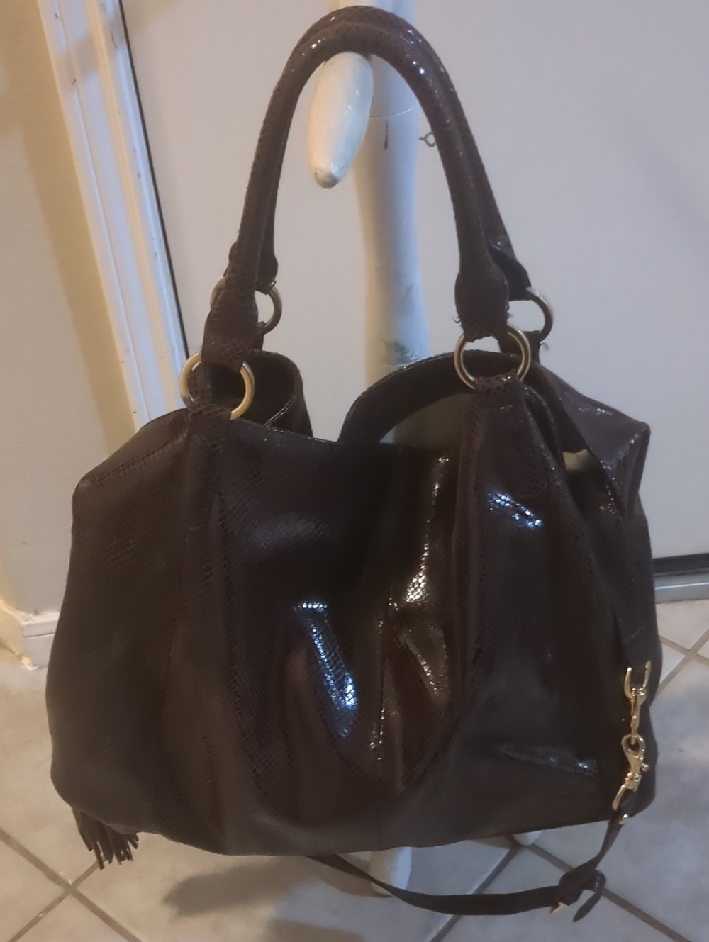 G.I.L.I Leather Dark Brown Women’s Handbag with Top Handles and Detachable Strap